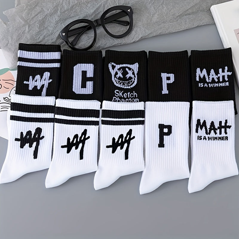 10 Pairs Letter Print Women's Mid Tube Stockings