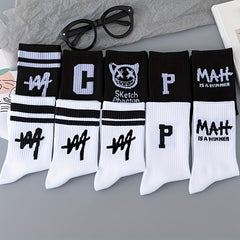 10 Pairs Letter Print Women's Mid Tube Stockings