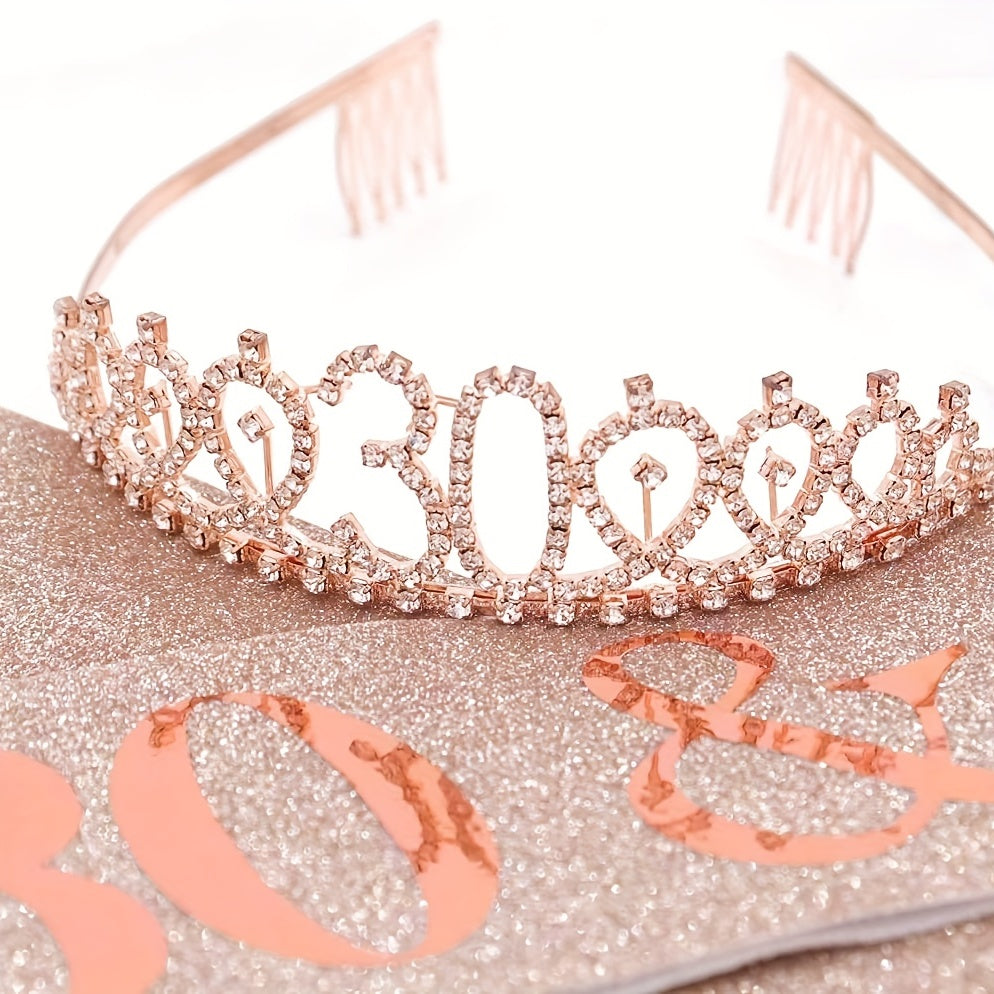AB Rhinestone Happy Birthday Queen Tiara for Women