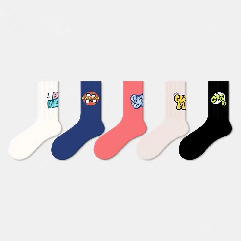 5 Pairs Letter Graffiti Street Socks Women's Stockings & Hosiery