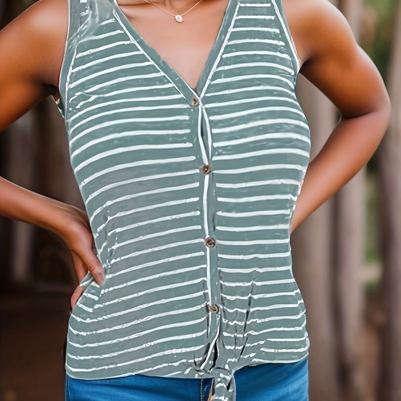  Nautical Stripe V Neck Tank