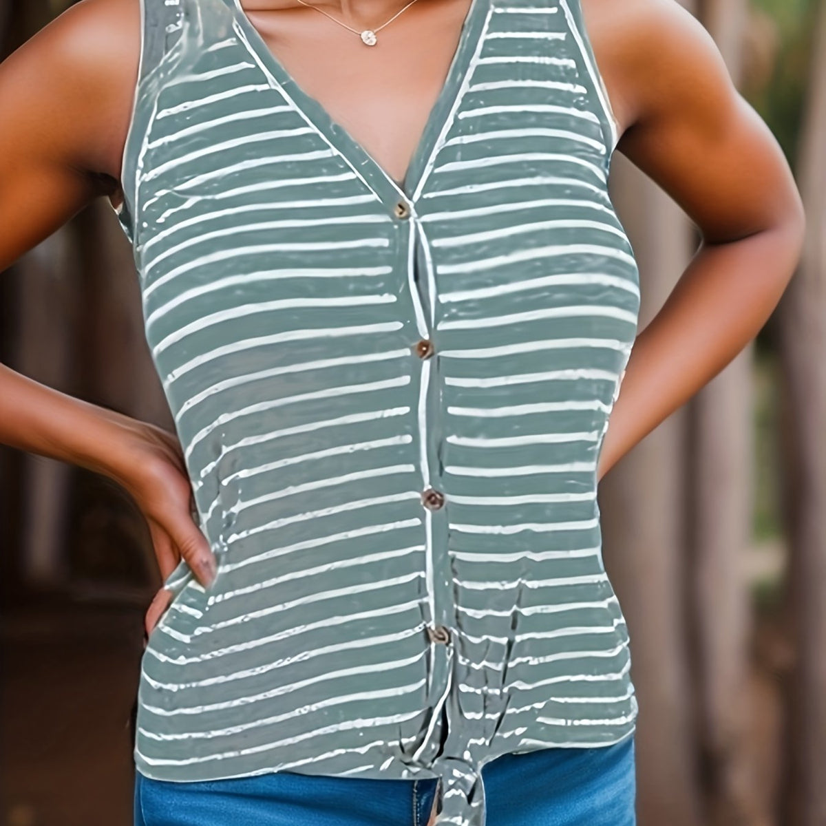  Nautical Stripe V Neck Tank