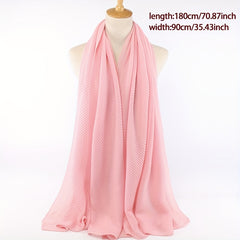 Solid Pleated Scarf Hijab Casual Shawl Soft Sunscreen Windproof Head Wrap Turban