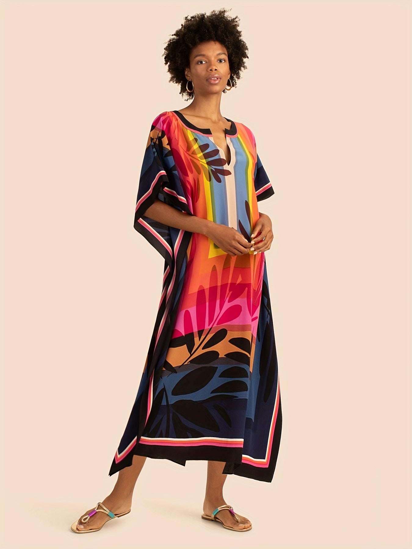  Colorblock Floral Maxi Cover Up