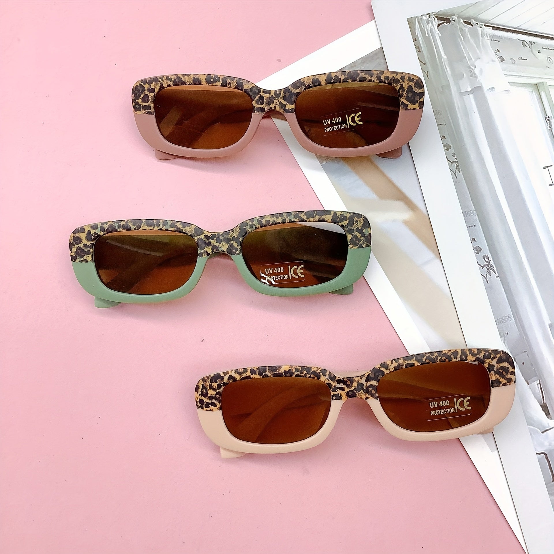 Vintage Leopard Print Square Frame UV Sunglasses
