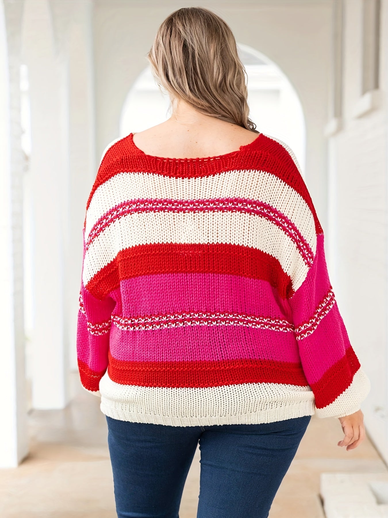  Colorblock V Neck Knit Top