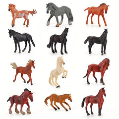 12 Horse Model Set Horse Racecourse Pasture Stallion Dark Horse