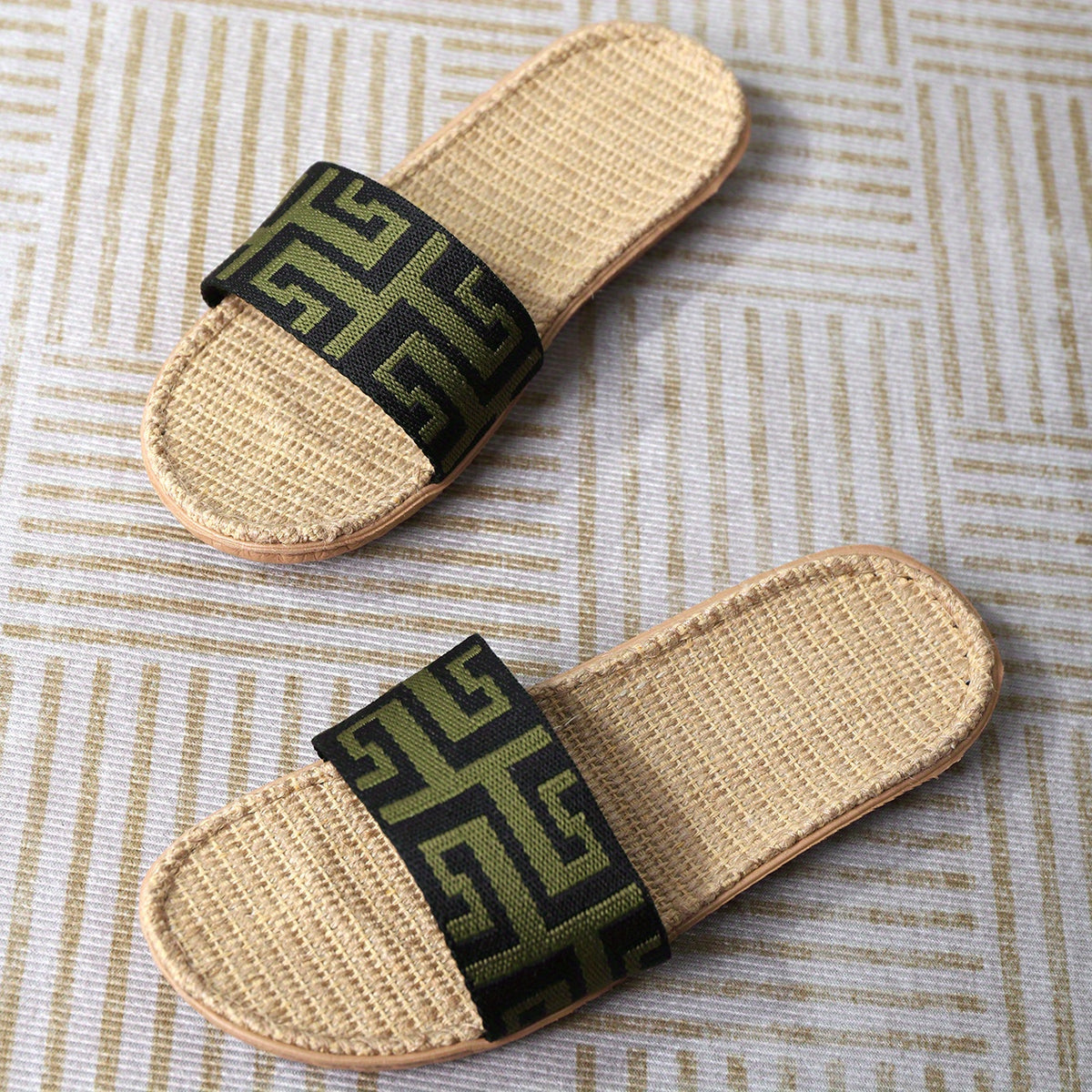 Women's Colorful Knit Strap Sandals Slip On Open Toe Flat Shoes