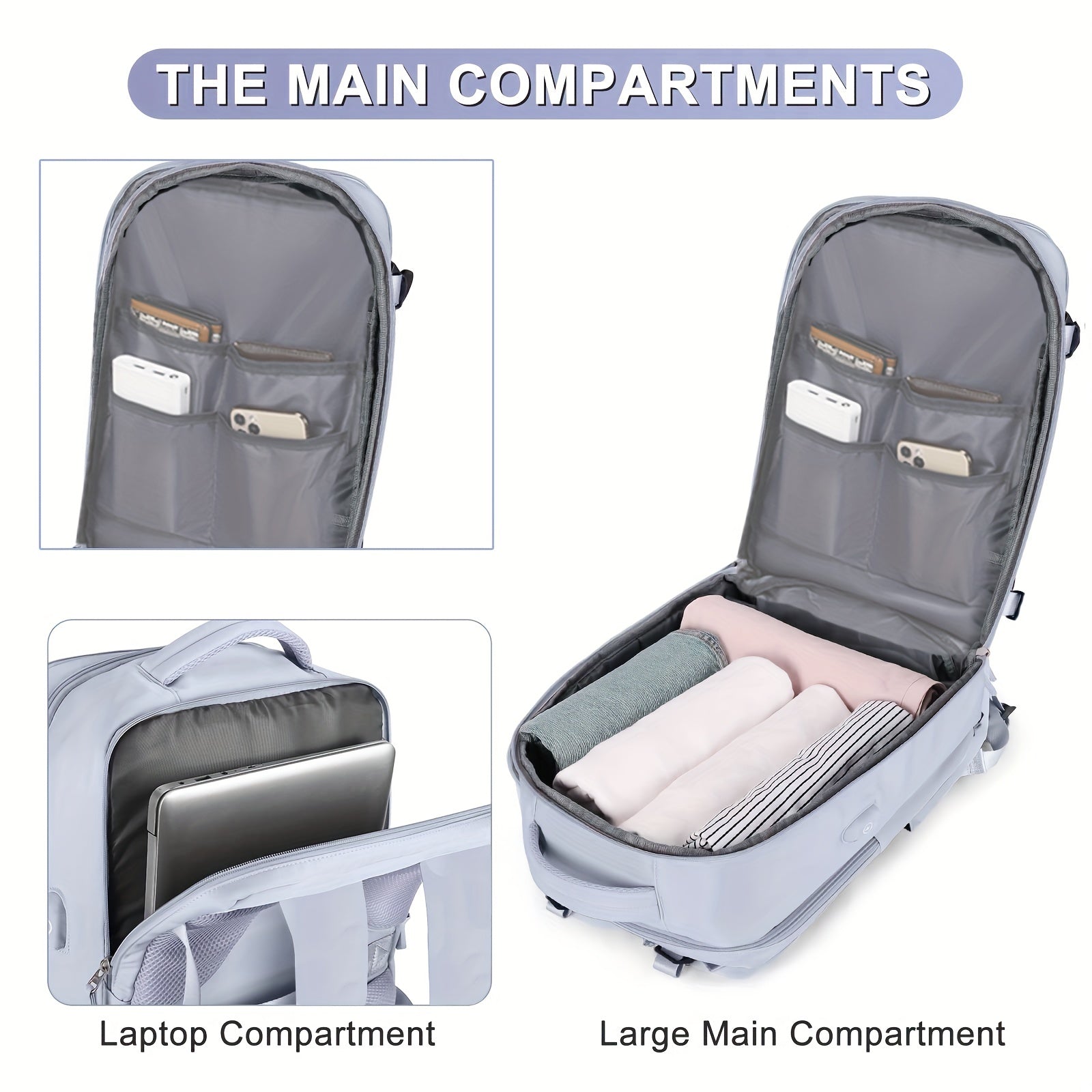 Large Travel Backpack Lightweight Laptop Daypack Shoe Compartment