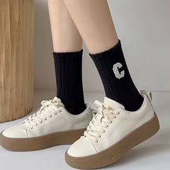 5 Pairs Letter Print Socks All-match Women's Stockings