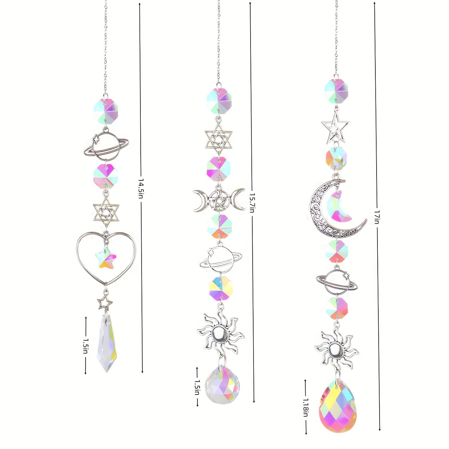 3pcs Colorful Crystal Suncatchers with Chain Pendant for Home Garden Wedding