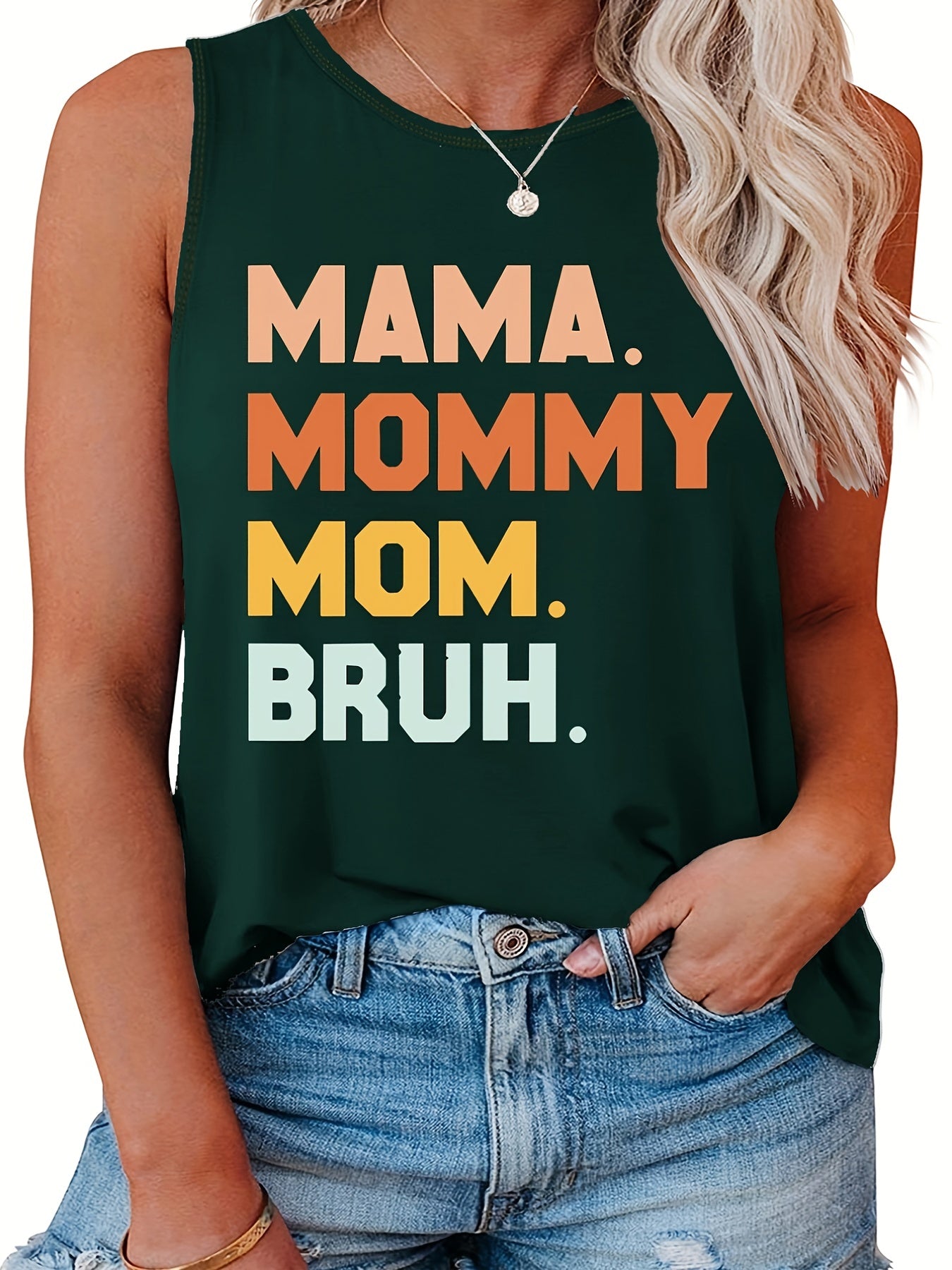 Casual Family Tank Top Women's Plus Slogan Print Round Neck