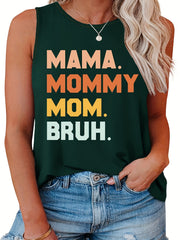  Casual Family Tank Top Women's Plus Slogan Print Round Neck