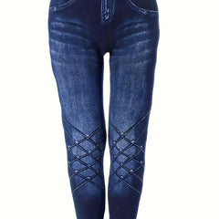  Denim Print High Rise Yoga Leggings