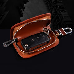 Leather Remote Car Key Case and Keychain Holder with Zipper Bag