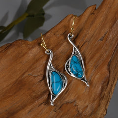 Turquoise Drop Earrings 925 Silver Plated Ancient Silver Ear Jewelry