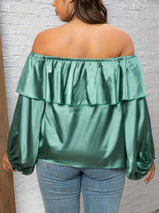  Casual Blouse Women's Plus Solid Layered Ruffle Trim Top