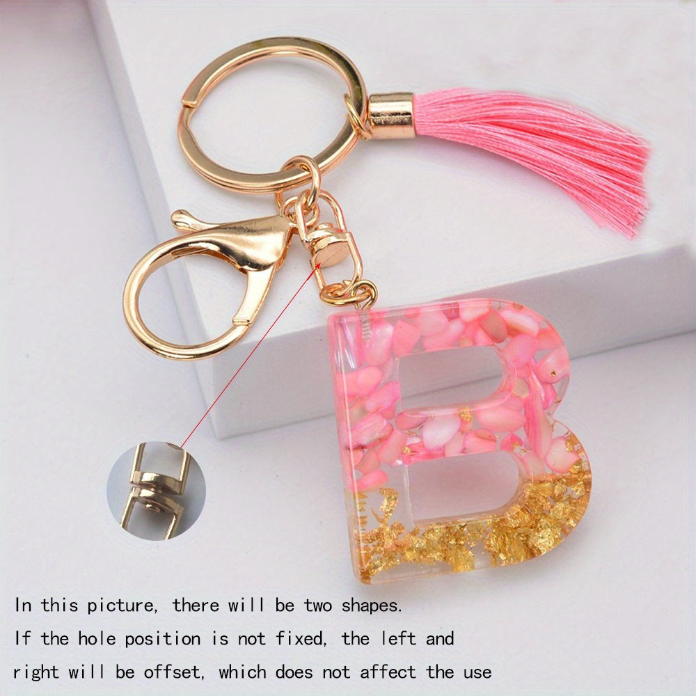 Y2K Initial Letter Keychain Pink Tassel Key Chain Resin English Letters Pendant