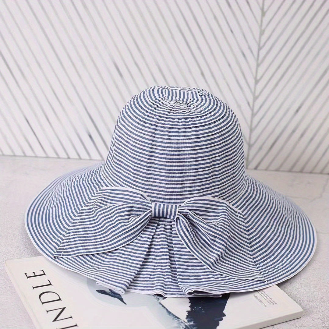 Pinstripe Wide Brim Bow Hat for Spring & Summer