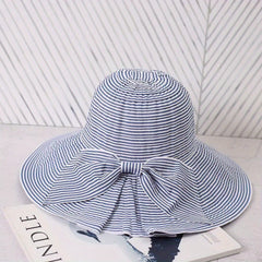 Pinstripe Wide Brim Bow Hat for Spring & Summer