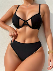 Cut Out Push Up Bra & Elastic Panties Set