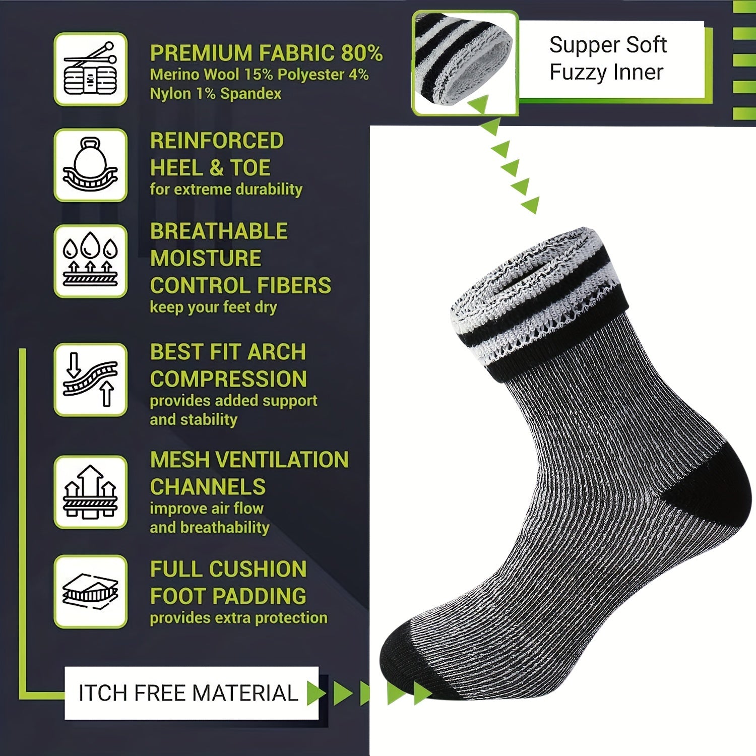 Men's Thermal Athletic Socks - Running Hiking Ski Socks
