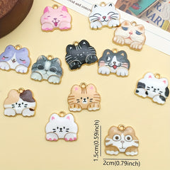 12pcs Enamel Golden Cat Pendants for DIY Accessories