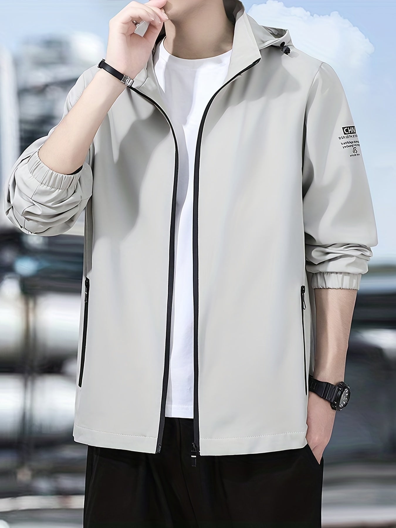 Men's Casual Stretchy Hooded Windbreaker Coat for Spring Autumn