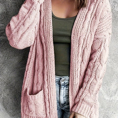 Women's Plus Solid Cable Long Sleeve Open Front Cardigan