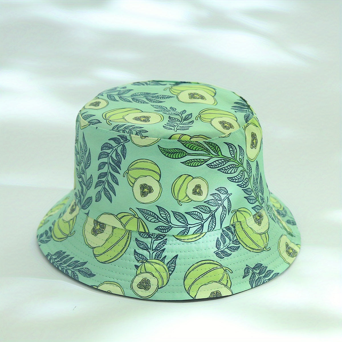 Green Plantain Bucket Hat Printed Cartoon Reversible Sunscreen Beach Hats Fisher