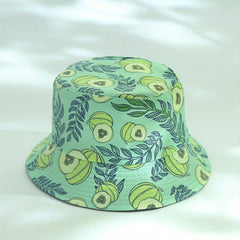 Green Plantain Bucket Hat Printed Cartoon Reversible Sunscreen Beach Hats Fisher