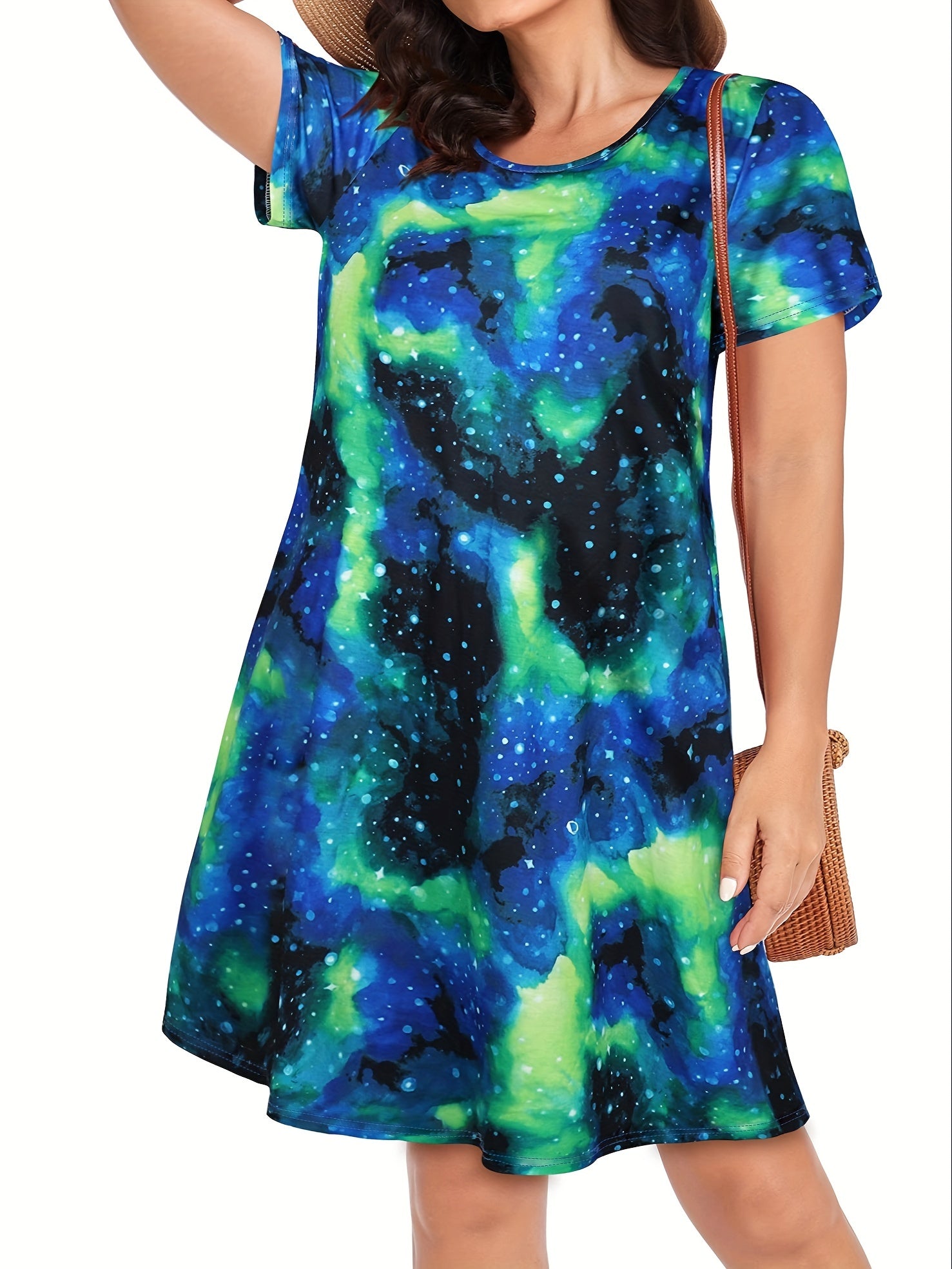  Tie Dye Short Sleeve Round Neck Dress
