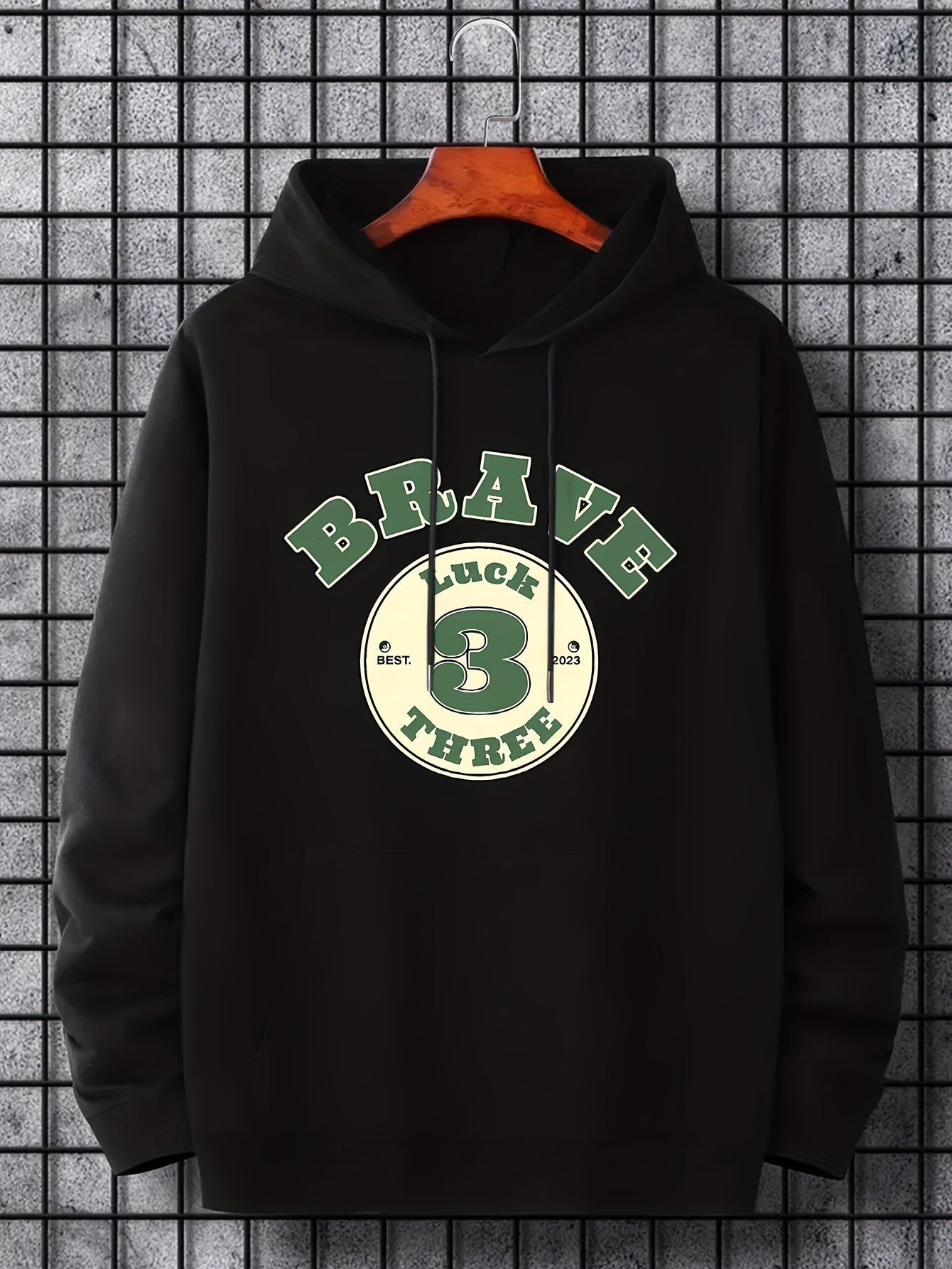 Men's Brave 3 Print Hoodie Sweatshirt Drawstring Hooded