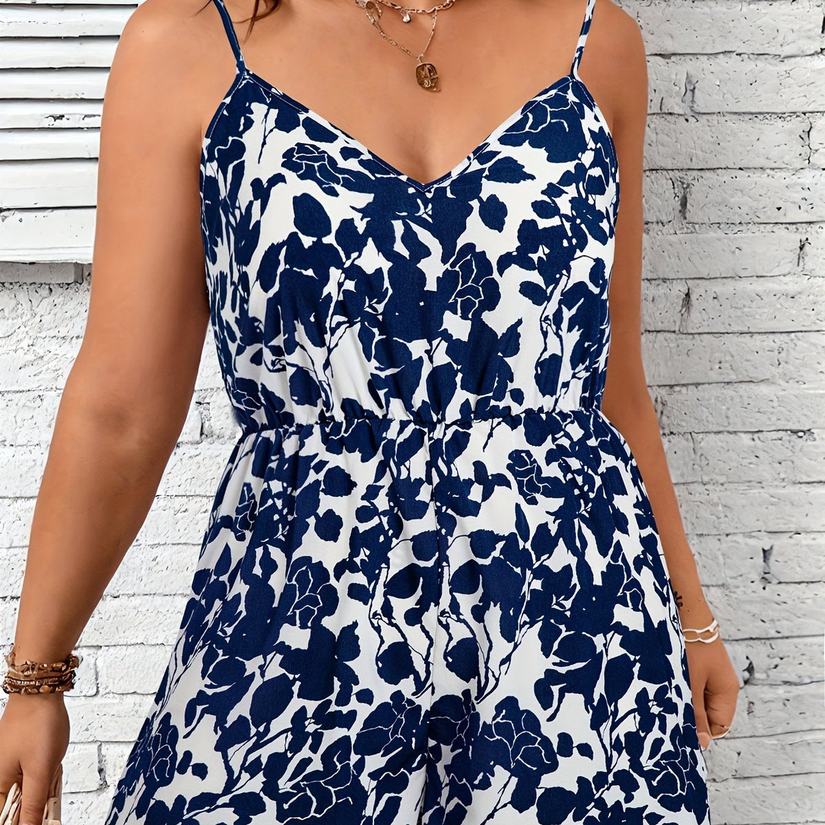 Floral Print V Neck Waist Wide Leg Cami Romper