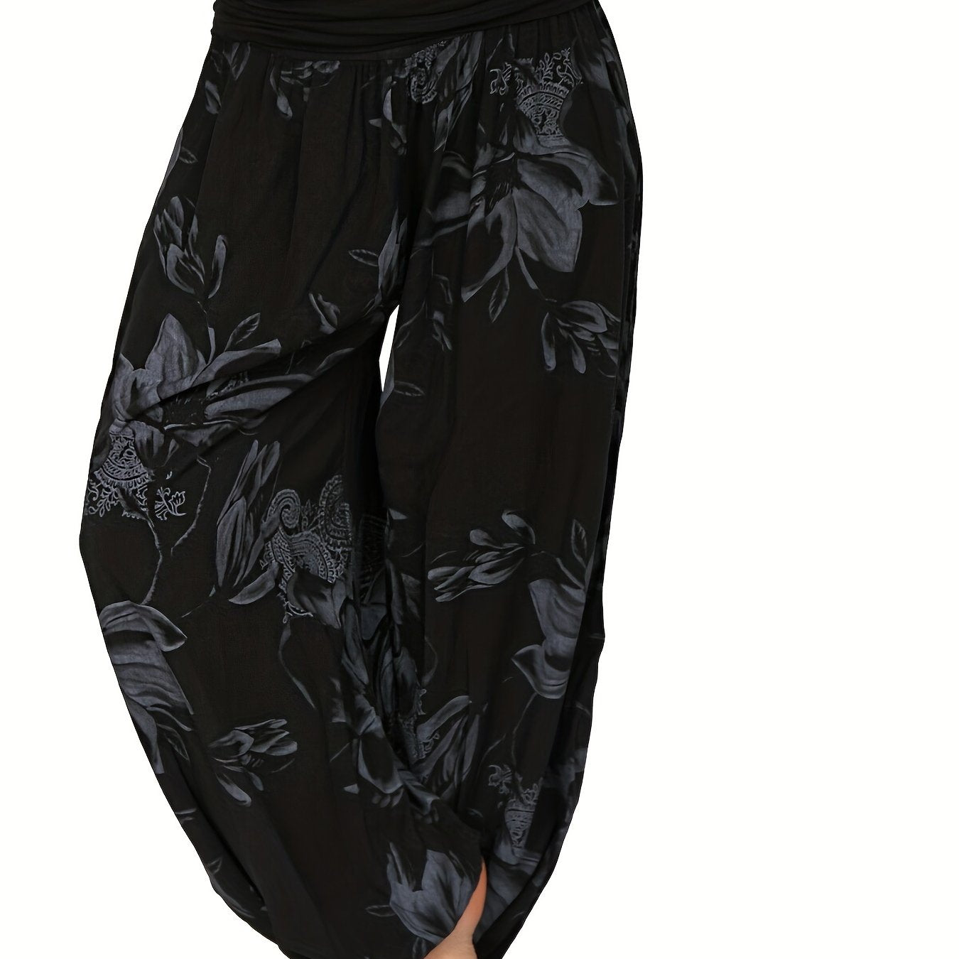 Boho Floral Print High Waist Baggy Harem Pants Women's Clothing