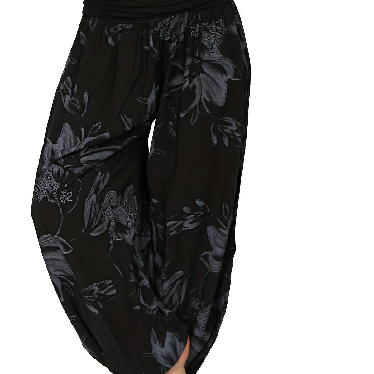 Boho Floral Print High Waist Baggy Harem Pants Women's Clothing