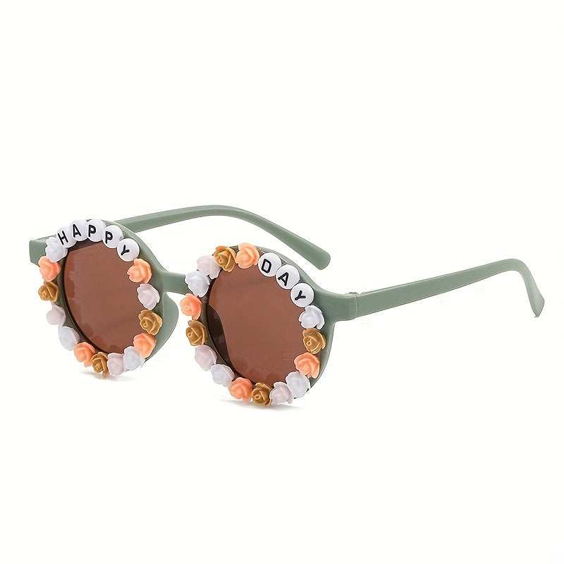 Girls Sweet Flowers Round Frame Sunglasses UV Protection