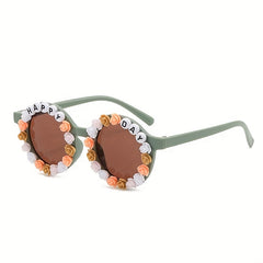 Girls Sweet Flowers Round Frame Sunglasses UV Protection