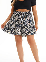 Ditsy Floral Print High Rise Mini Skirt Plus Size Women's Casual Slight Stretch