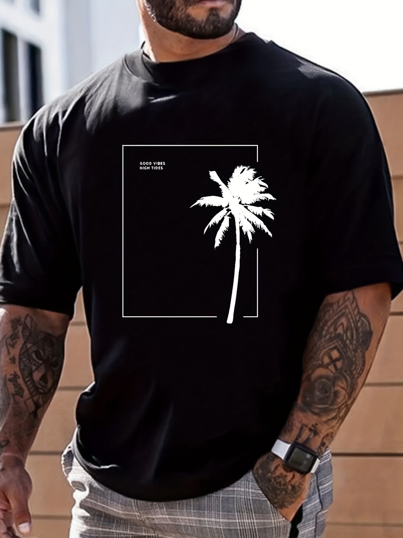 Coconut Tree Print Men's Graphic Crew Neck T shirt Casual Comfy Tees for Summer