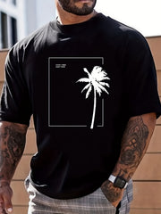 Coconut Tree Print Men's Graphic Crew Neck T shirt Casual Comfy Tees for Summer