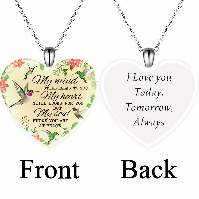 Love Heart Pendant Necklace With Bird Pattern Holiday Party Jewelry