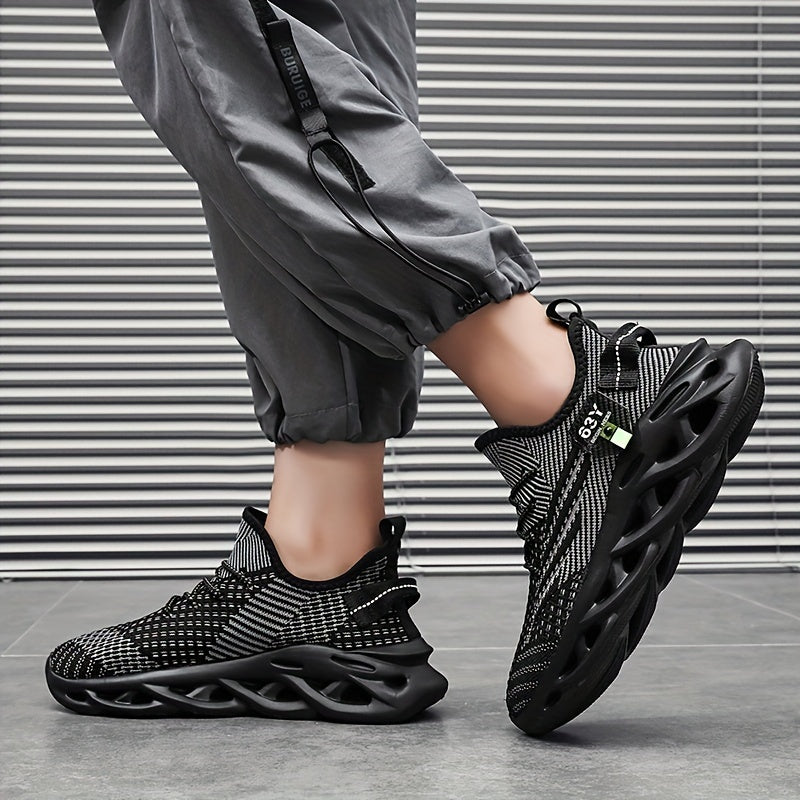 Men's Knitted Blade Sneakers Breathable Lace Up Casual Walking Shoes