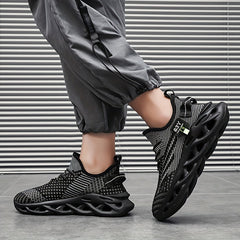 Men's Knitted Blade Sneakers Breathable Lace Up Casual Walking Shoes