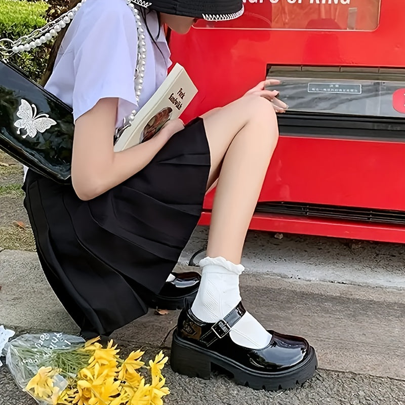 Women's Faux Leather Oxford Shoes Round Toe Platform Heels