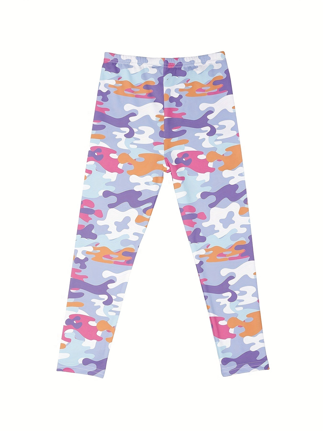 Girls Camouflage Crown Fish Scale Athletic Leggings Elastic Waist Yoga Pants
