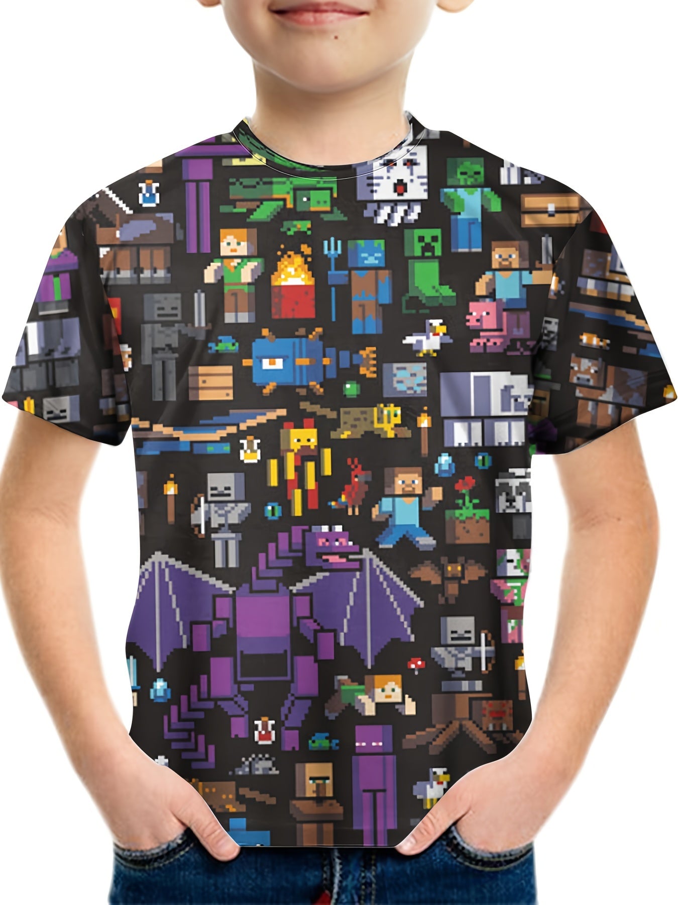 Kids 3D Print Casual T-shirt Building My Wonderful World Tees Top