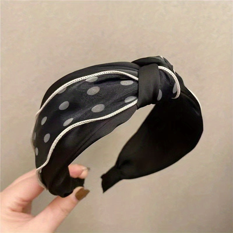 Polka Dot Knotted Hairband Retro Mesh Headband Wide Brim Headwear