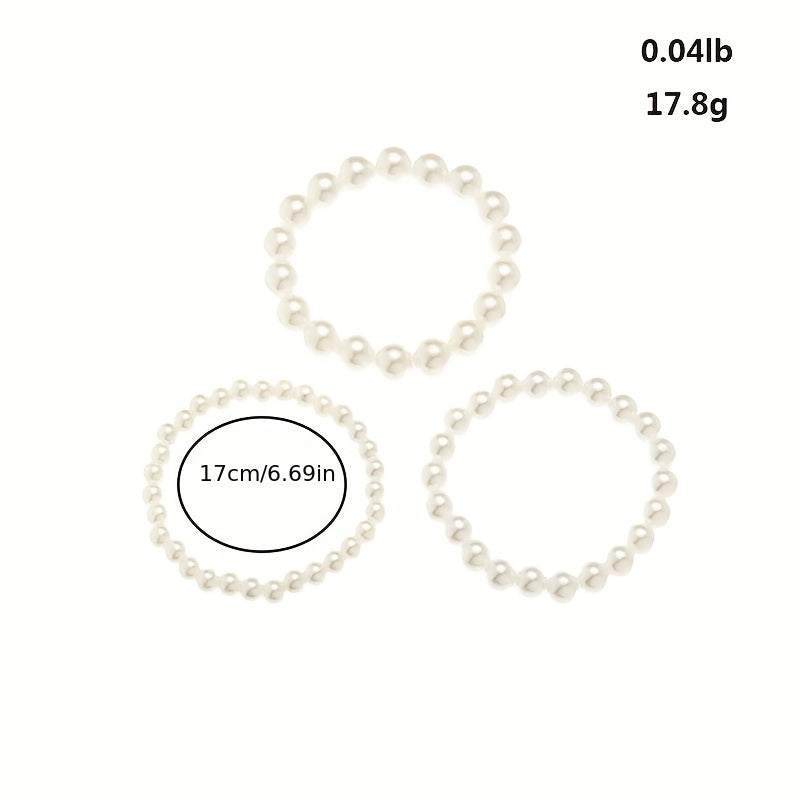 3pcs Girls Faux Pearl Beaded Bracelet Birthday Gift
