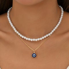 Bohemian Evil Eye Faux Pearl Necklace Collar
